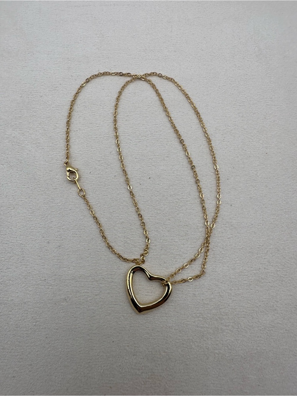 Gold Tone Open Heart Pendant Necklace Dainty Delicate Chain